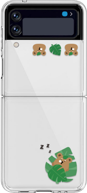 핫티몰 귀여운 갤럭시 잠자는 쿼카 동물 케릭터 나뭇잎 프린팅 투명 케이스