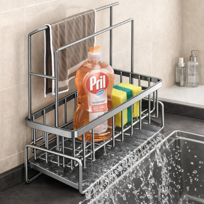 아이디픽 위생적인 스테인리스 물빠짐 수세미거치대, 1개, 실버