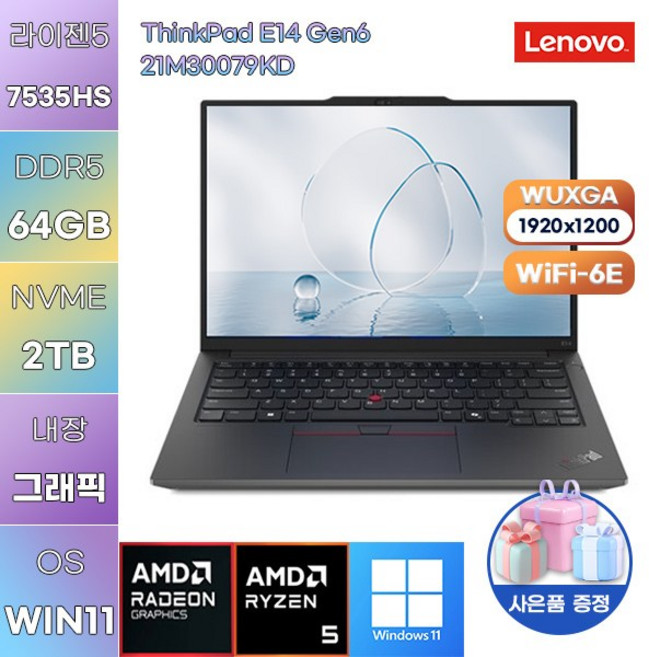레노버 씽크패드 E14 Gen6 21M30079KD 라이젠5 Radeon 660M WIN11 설치 사무용 인강용 노트북, WIN11 Pro, 64GB, 2TB