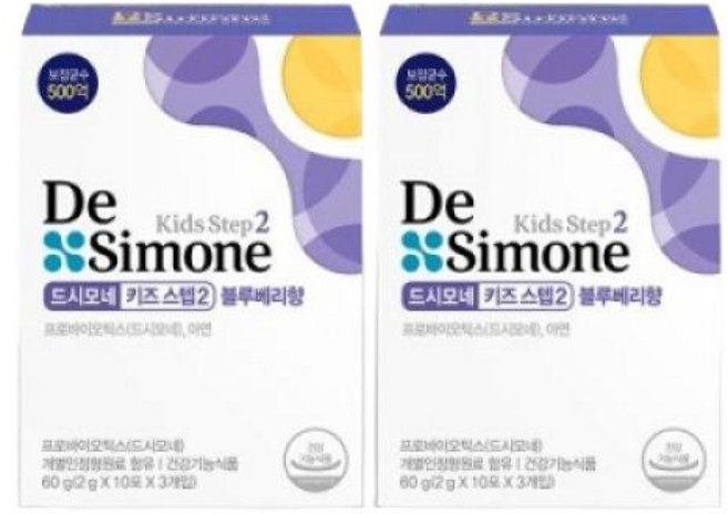 (정품) 드시모네 키즈 스텝2 블루베리향 (보장균수 500억 아연) 30포 2개, 60g, 30