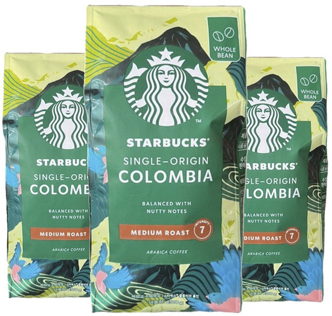스타벅스 싱글 오리진 콜롬비아 미디엄 로스트 너티 노트(원두), 200g, 3개