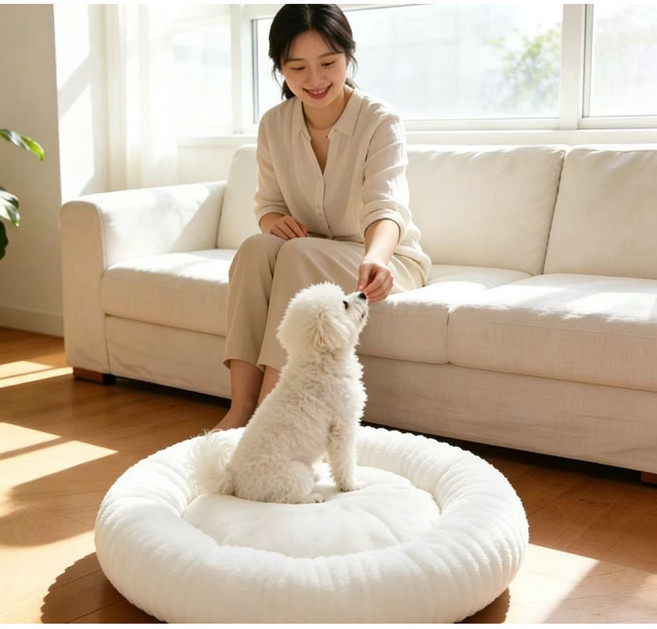 고양이 침대 강아지 방석 양면 사계절 패드 포함 대형 쿠션, 1개, 화이트