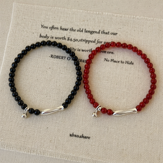 웰리나 1+1 물고기 팔찌 2종세트 홍마노+오닉스 팔찌 핸드메이드 팔찌 커플팔찌