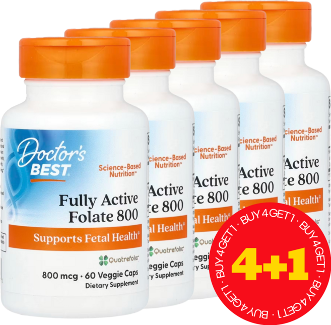 4+1 닥터스베스트 완전 활성 엽산 800 800mcg 베지 캡슐 60정 글루텐 프리 글루코사민염 함유 / 해외직구 미국정품, 5개