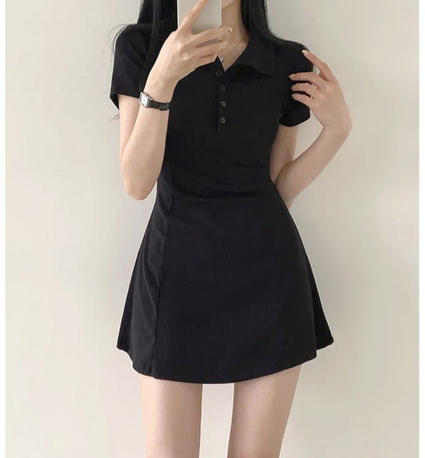VERIT 폴로넥 미니 골지 캡틴 슬림원피스 VT613