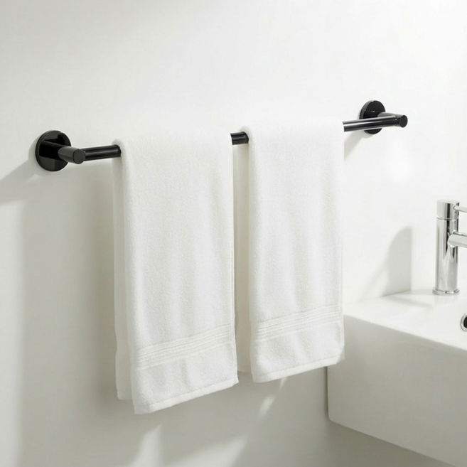 한평한뼘 무타공 욕실 수건걸이 튼튼한 화장실 수건거치대, 블랙, 1개