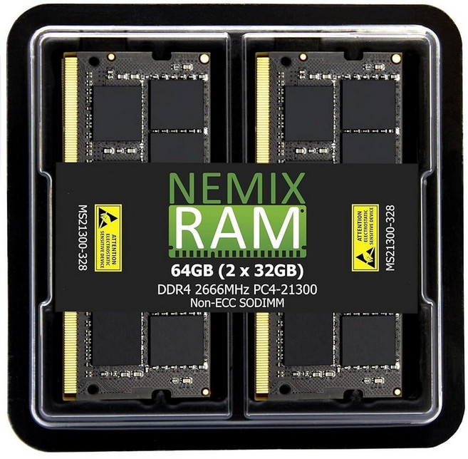 NEMIX RAM 16GB(1X16GB) DDR4 2666MHZ PC4-21300 2Rx8 1.2V CL19 260핀 Non-ECC SODIMM 노트북 PC 메모리, 64GB (2X32GB) DDR4 2666MHZ SOD, 1개