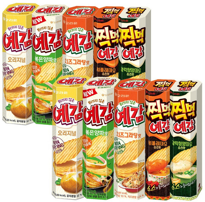 오리온 예감 오리지널 64g 2개 + 예감 치즈그라탕 64g 2개 + 예감 볶은양파 64g 2개 + 찍먹예감 갈릭청양마요소스맛 76g 2개 + 찍먹예감 치폴레마요소스맛 76g 2개