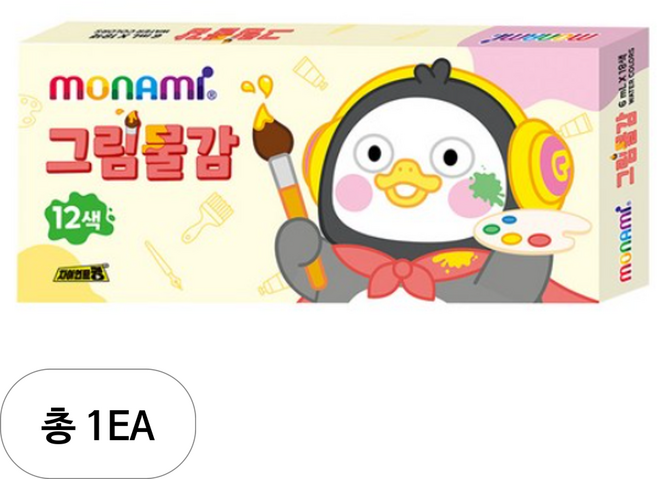 모나미 펭수 수채화 그림물감 세트, 6ml, 12색