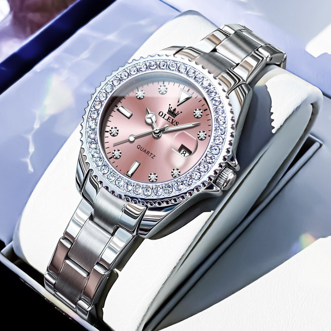 OLEVS 여성손목시계 정품쿼츠 럭셔리 큐빅 명품 워터프루프 야광
