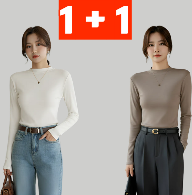 밸류그램 여성 프리미엄 긴팔 반목 티셔츠 1+1