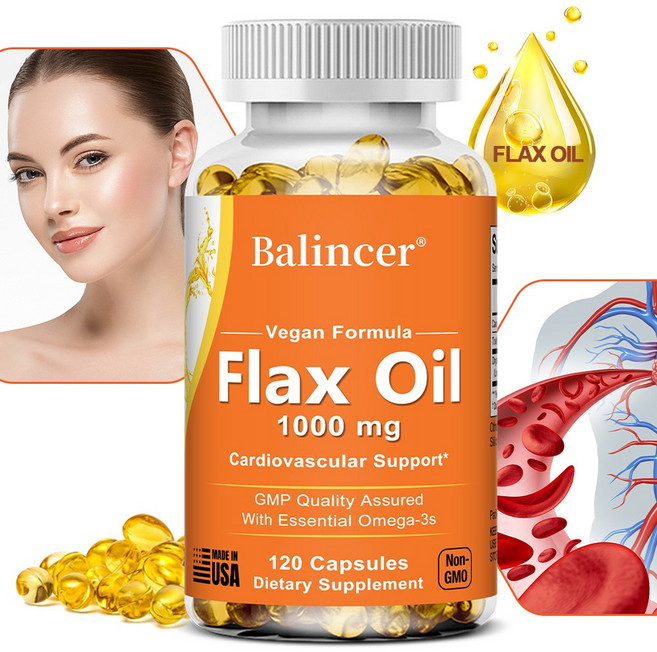 아마씨 오일 캡슐 - 1000mg - 필수 오메가-3 지방산이 풍부하여 심장 건강 심혈관 건강 영양 보충제, 1개, 60회분