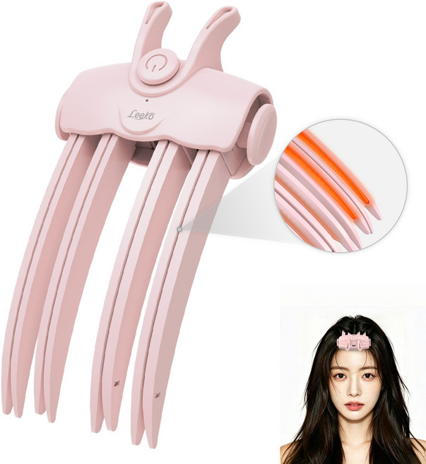 Leeko 무선 뿌리볼륨 열 헤어롤 앞머리 볼륨 집게 휴대용 5분 스타일링, 1개, 핑크