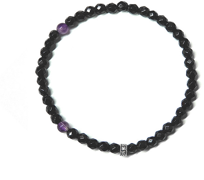 지홍 천연 자수정 오닉스 실버 (92.5) 만자 팔찌 (4mm)