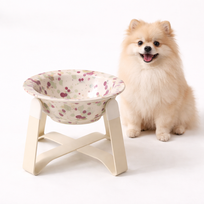 블루콤마 강아지 도자기 식기 고양이 밥그릇 스탠드 미끄럼방지, 1개, 바이올렛