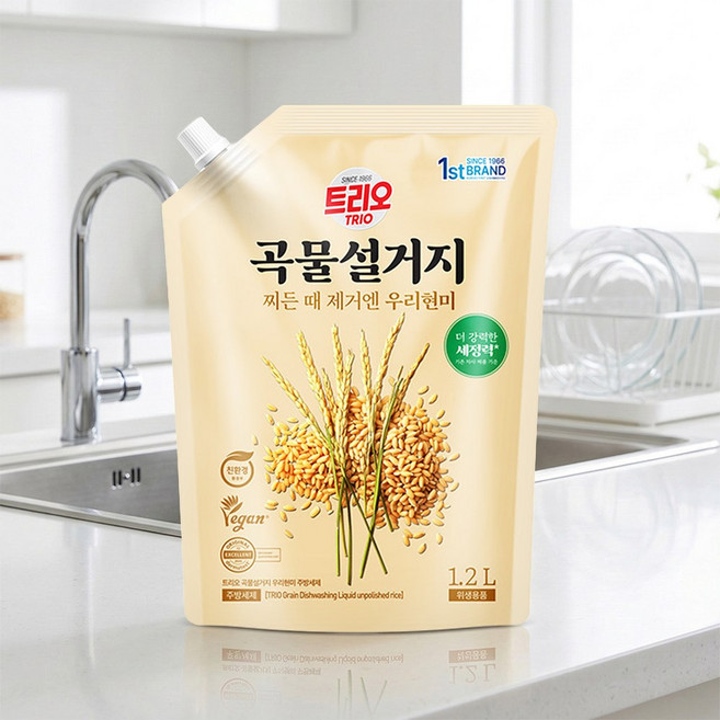 트리오 곡물설거지 우리쌀겨 주방세제, 1.2L, 5개