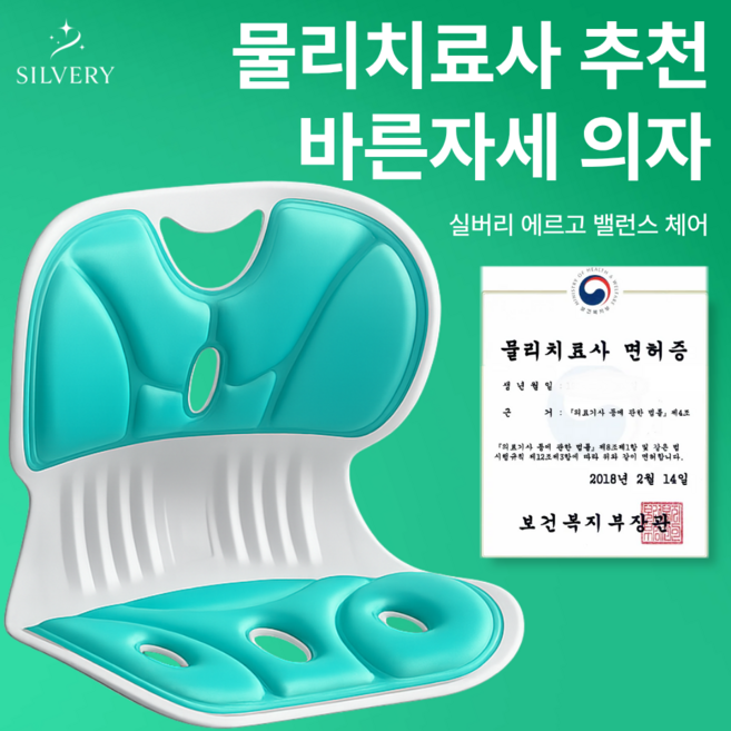 실버리 인체공학 바른자세 등받이 좌식의자, 에메랄드