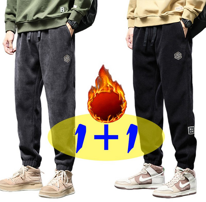 1+1 남자 가을 겨울 빅사이즈 배기 조거팬츠 밴딩 기모 코듀로이 9부 바지