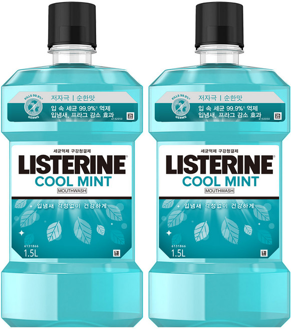 리스테린 쿨민트 구강청결제, 1.5L, 1개입, 2개