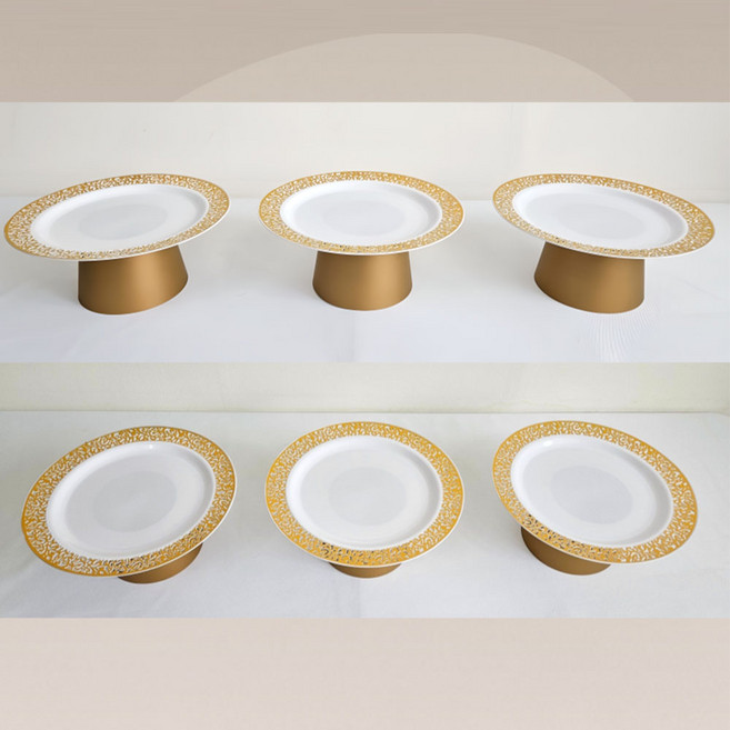 나랑파티 생신상 백일상 돌상 접시 세트 생일소품 홈파티 그릇, 3세트, 금테접시+골드접시받침