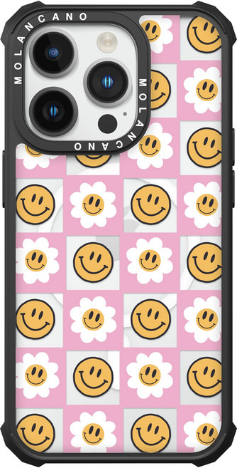 모란카노 아이폰 15 프로 맥스 플러스 임팩트 스마일 하트 맥세이프 디자인 투명 범퍼 휴대폰 케이스