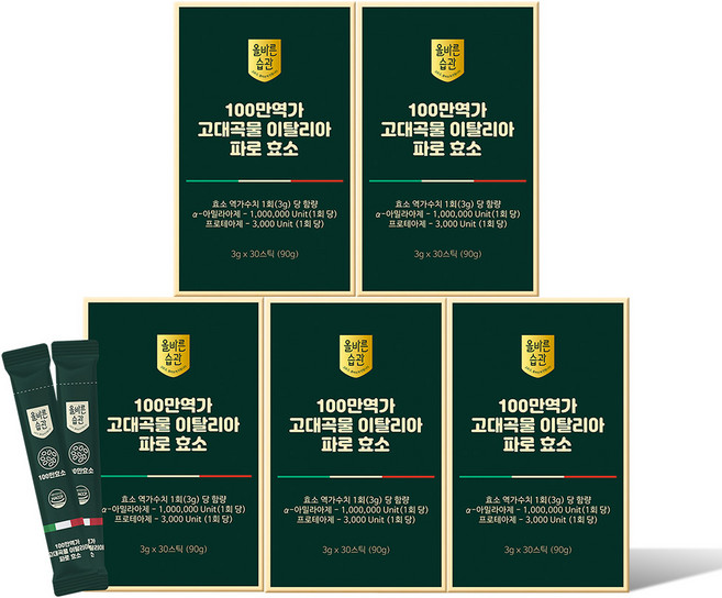 올바른습관 식약처인증 이탈리아 파로 곡물효소 100% 스틱 3gx30포, 5박스, 90g