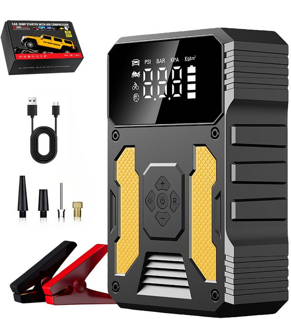 LA DERIVE 비상시동 보조배터리 점프 스타터+스마트 점프 케이블 스마트 시동 자동차 오토바이 보조배터리 14.8V, 1개, 8000mAh