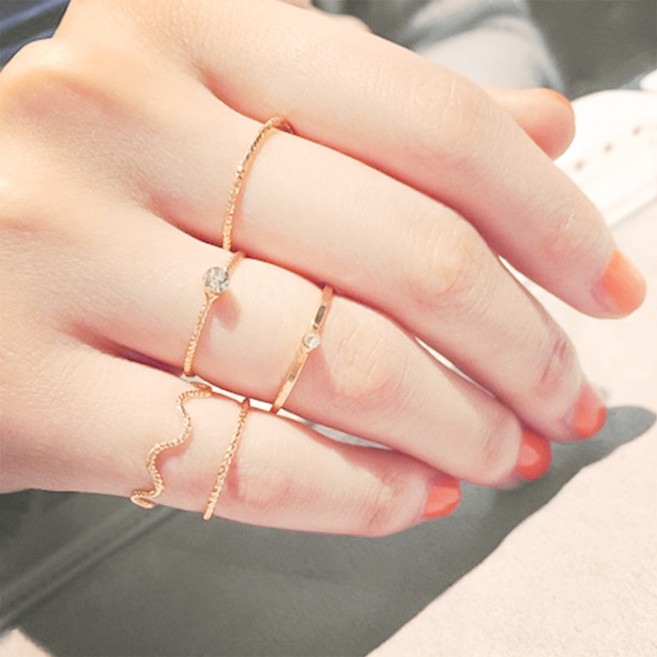 백송 슬림 라인 큐빅 웨이브 반지 5종 1세트 데일리 레이어드 캐주얼 심플 포인트 주얼리