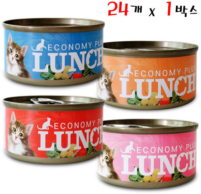 이코노미 런치 플러스캔 80g 24개입 고양이간식, 24개, 참치 치킨 80g