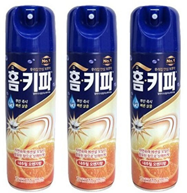 홈매트/홈키파 홈키파 모기약 내추럴 오렌지향 수성 스프레이 500mlx3개/모기 파리 나방 벌레퇴치 살충제, 홈키파 모기약 내추럴 오렌지향 수성 스프레이 500ml, 500ml