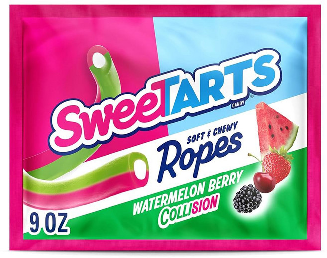 SWEETARTS 로프 캔디 펀치 트위스트 부드럽고 쫄깃한 9온스 레인보우, Watermelon Berry Collision
