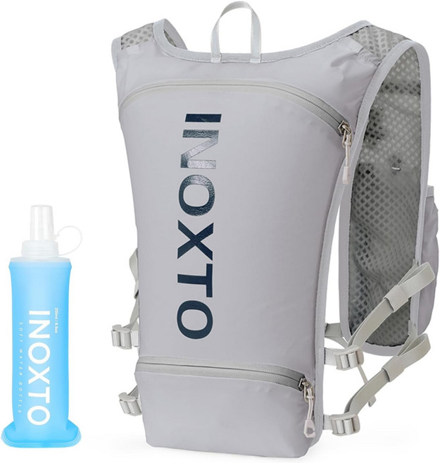 INOXTO 러닝 하이드레이션 조끼 하이킹 트레일 사이클링 레이스 마라톤을 위한 250ml 소프트 플라스크 데이팩이 포함된 경량 단열 팩, 1세트, Black white-Standard