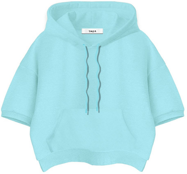 몰토벨리노 TSF 무지 세미오버핏 고밀도 크롭 반팔 후드티