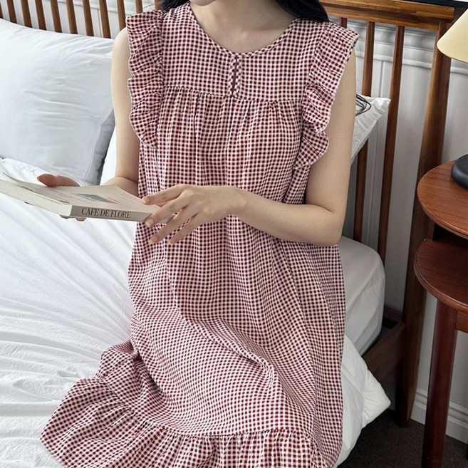 허블리 여성 여름 냉감소재 홈웨어 인견 잠옷 나시 원피스 파자마