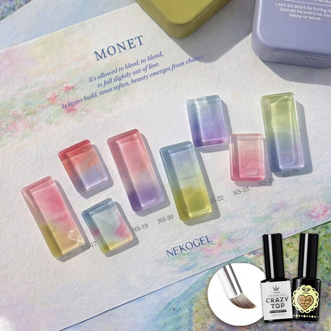네코젤 모네 시럽젤 10종세트 봄컬러 젤 네일+지젤리베이스, 1개, 10g, 모네10종세트+지젤리베이스+브러쉬