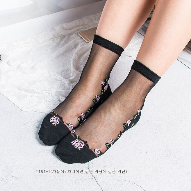 Clybo Rose embroidery series cotton base stockings autumn and winter crystal stockings Korean ice si