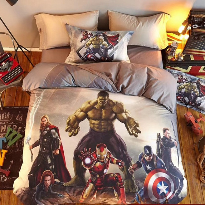 스파이더맨 이불 커버 세트 순면 어벤져스 토르 아이언맨, 밴딩장착형, I