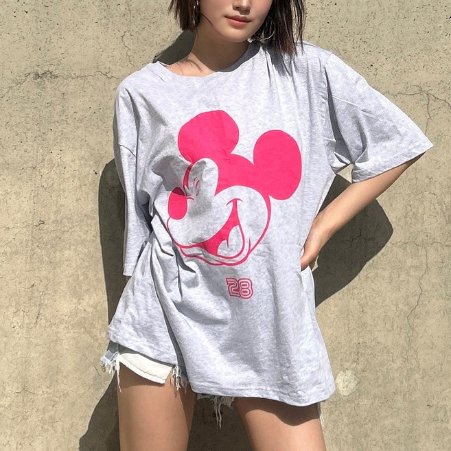 디즈니 동글미키 라운드 반팔티 여자반팔티셔츠 오버핏 빅사이즈
