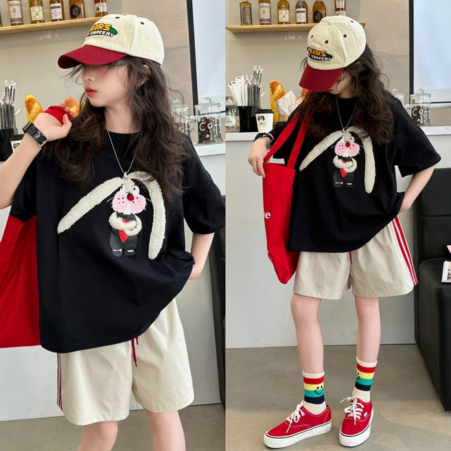 삐삐네옷가게 여아 주니어 귀염 토끼 여름 반팔 상하세트