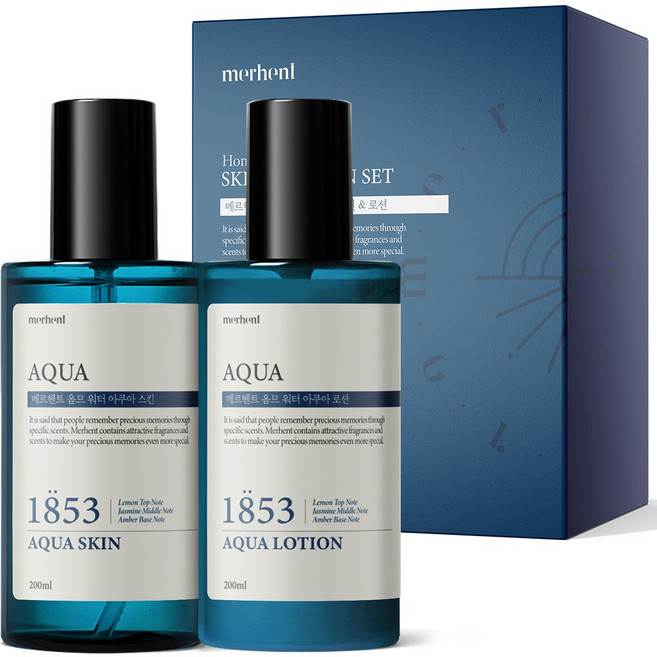 1+1 메르헨트 아쿠아 대용량 스킨 로션 세트 200ml 남자 남성 토너 에멀젼 이멀전, 1세트