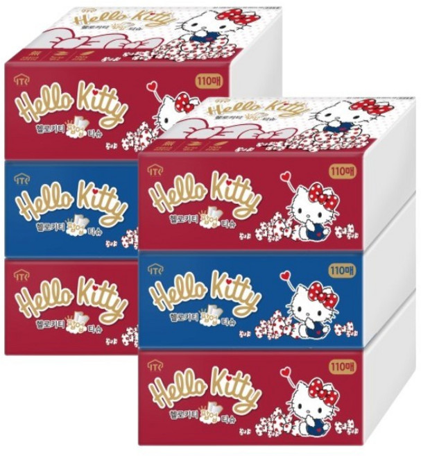 헬로키티 천연펄프 팝업티슈 3겹, 랜덤 발송, 6개, 110매