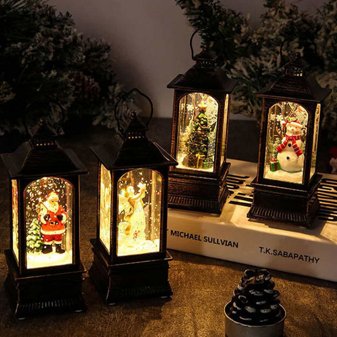 파인굿즈 크리스마스 워터볼 LED 오르골 스노우볼 무드등 조명 랜턴 선물, 실린더랜턴-눈사람