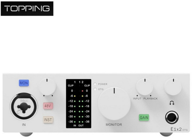 토핑 USB 오디오 인터페이스 TOPPING Professional USB Audio Interface, E1X2 OTG WH