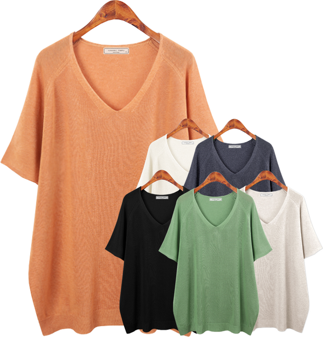 허밍퍼플 여성용 1342 VN 린넨 나그랑 브이 빅사이즈 시원한 여름 V넥 고퀄리티 통기성 좋은 슬림 텐셀 아이스 여성의류