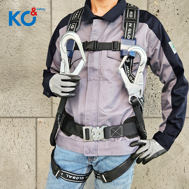 코오롱 고급형 전체식 안전벨트 더블 죔줄 엘라스틱, BLACK, 1개