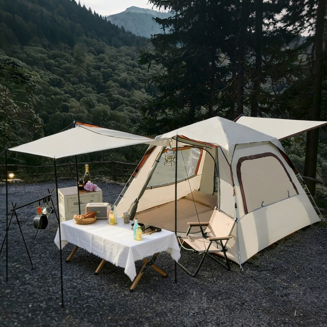 무즈 원터치 그늘막텐트 자동 대형 방수 감성 캠핑, 4-6인용, 베이지