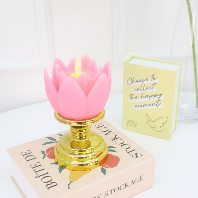 파티짱 LED 연꽃 받침 초 석가탄신일 부처님오신날 불교 용품 조명 미니, 핑크