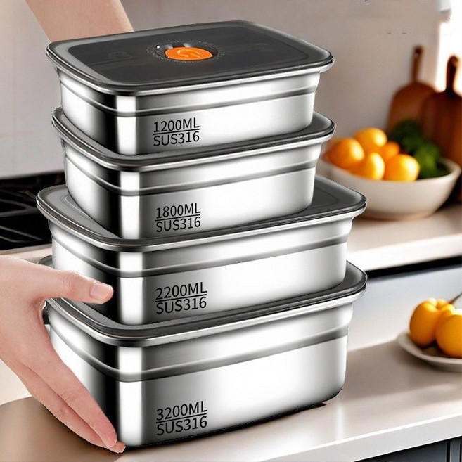 Siemzon 스텐 진공 밀폐용기 냉장 냉동 보관용 도시락통 반찬통 4종 세트, 1개, 특대+대+중+소