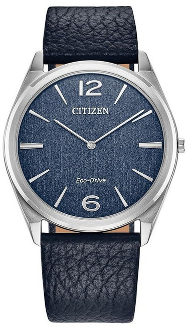 Citizen 유니 Eco-Drive 드레스 클래식 에코 시계 블루 가죽 스트랩 및 블루 다이얼 클래식, Blue Leather Strap & Blue Dial