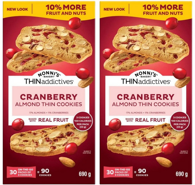 THINaddictives 노니스 크랜베리 아몬드 30소분포장 690g 저칼로리 개별포장 대용량 코스트코 비스켓 과자 쿠키 씬 애디딕트, 2개